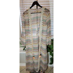 Azara Paris Multi-color 90s Zig Zag Knit Sequined Stretch Full Leng Cardigan M/L